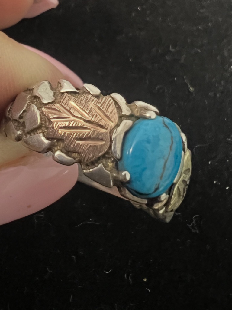 925 Sterling Silver And 14kt Gold Turquoise Vintage Ring Mens Or Womens